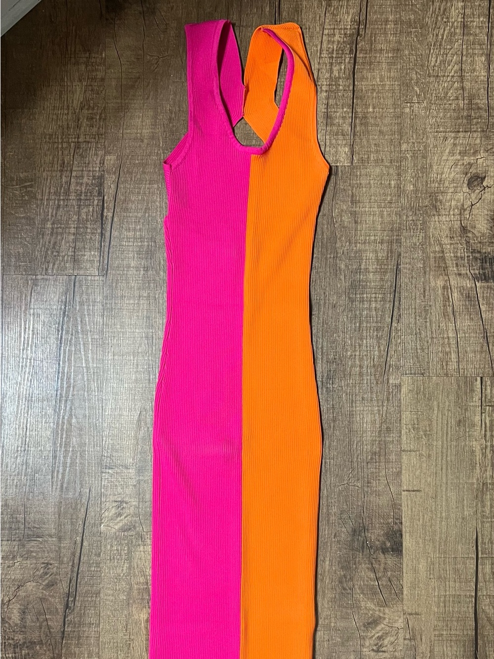 Fashion Nova Pink & Orange Colorblock Ribbed Maxi Dress